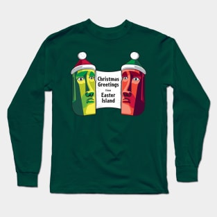 Christmas Greetings from Easter Island - Retro Tiki Style Long Sleeve T-Shirt